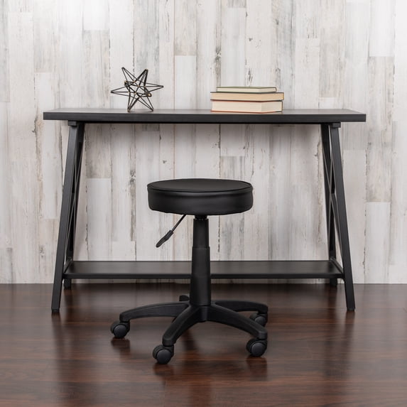 Emma + Oliver Black Adjustable Doctors Stool on Wheels with Ergonomic Molded Seat