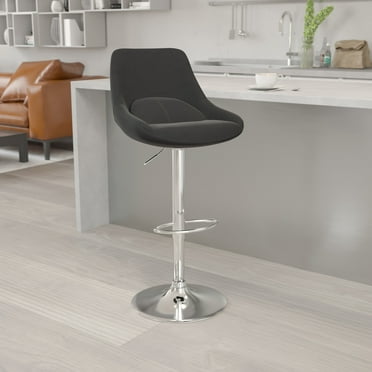 Emma + Oliver Black Fabric Adjustable Height Gas Lift Swivel Bar Stool - Kitchen Dining Stool