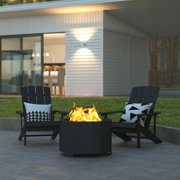 Emma + Oliver Black Finished Steel 27" Portable Smokeless Wood Burning Firepit with Waterproof Cover for Outdoor Use