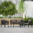 thumbnail image 1 of Emma + Oliver Black & Gray Woven All-Weather Four-Piece Conversation Set with Cushions & Metal Coffee Table for Porch, Backyard and Patio, 1 of 16