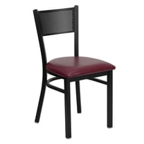 Emma   Oliver Black Grid Back Metal Restaurant Chair - Burgundy Vinyl Seat
