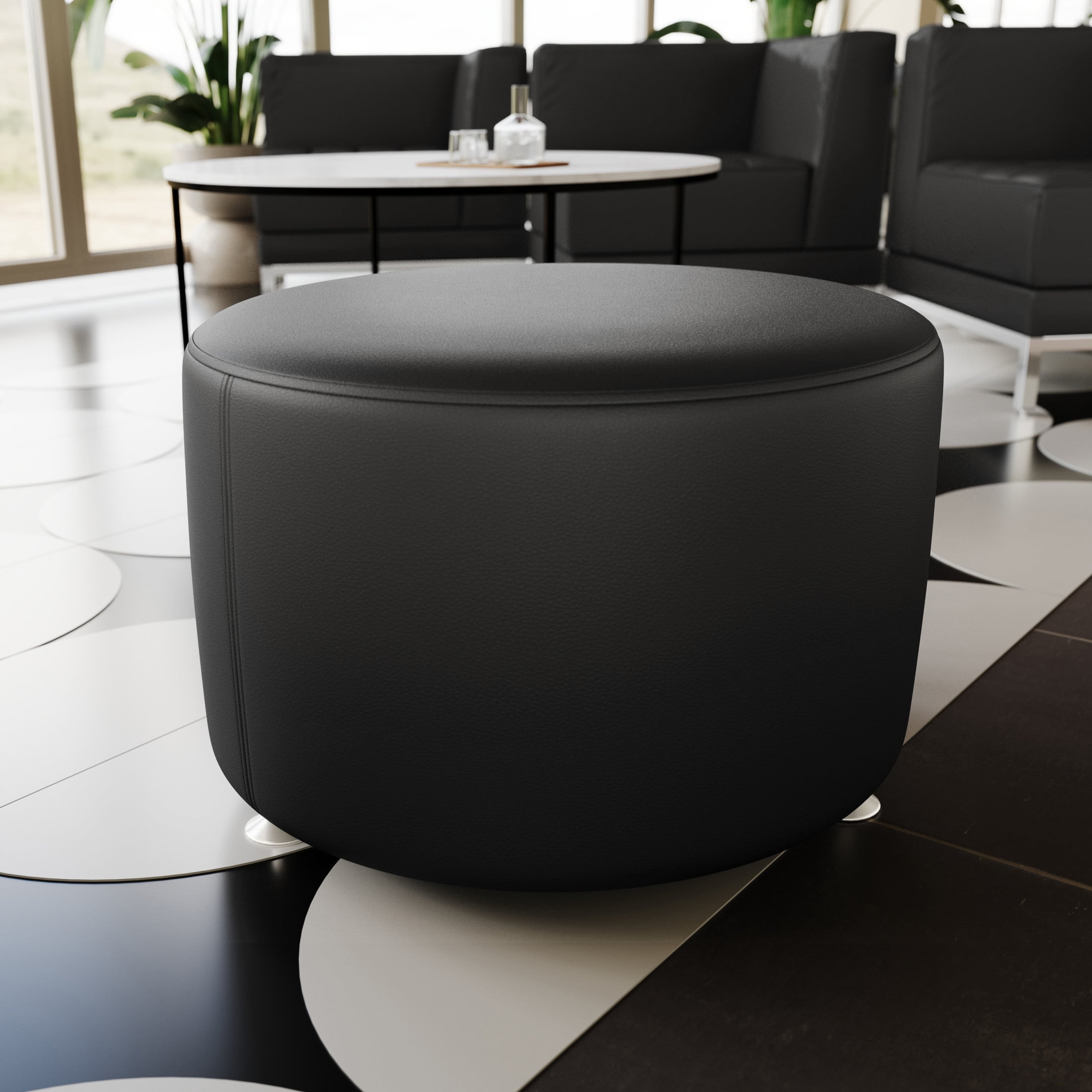 Emma + Oliver Black LeatherSoft 24" Round Ottoman