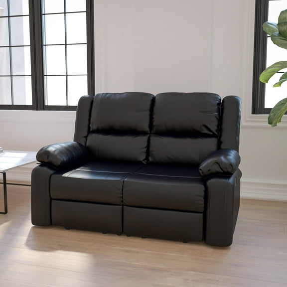 Emma + Oliver Black LeatherSoft Loveseat with Two Built-In Recliners
