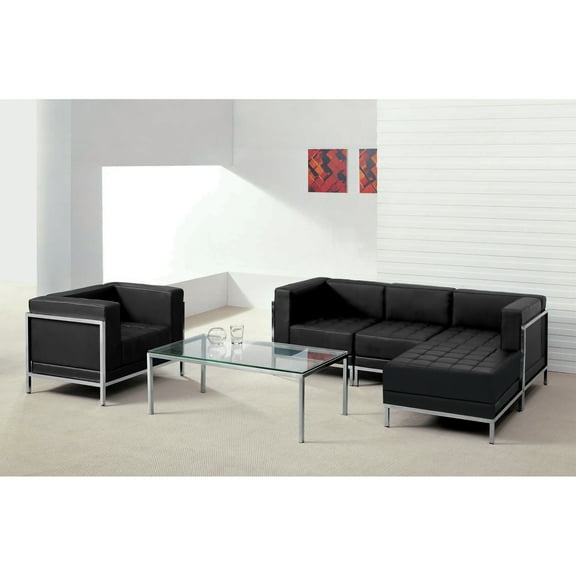 Emma + Oliver Black LeatherSoft Sectional & Chair, 5 Pieces