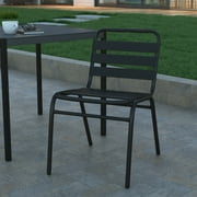 Emma + Oliver Black Metal Dining Chair with Triple Slatted Back for Indoor and Outdoor Use