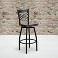 thumbnail image 1 of Emma + Oliver Black Metal "X" Back Swivel Barstool, Mahogany Wood Seat, 1 of 6