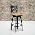 thumbnail image 1 of Emma + Oliver Black Metal "X" Back Swivel Barstool, Natural Wood Seat, 1 of 6