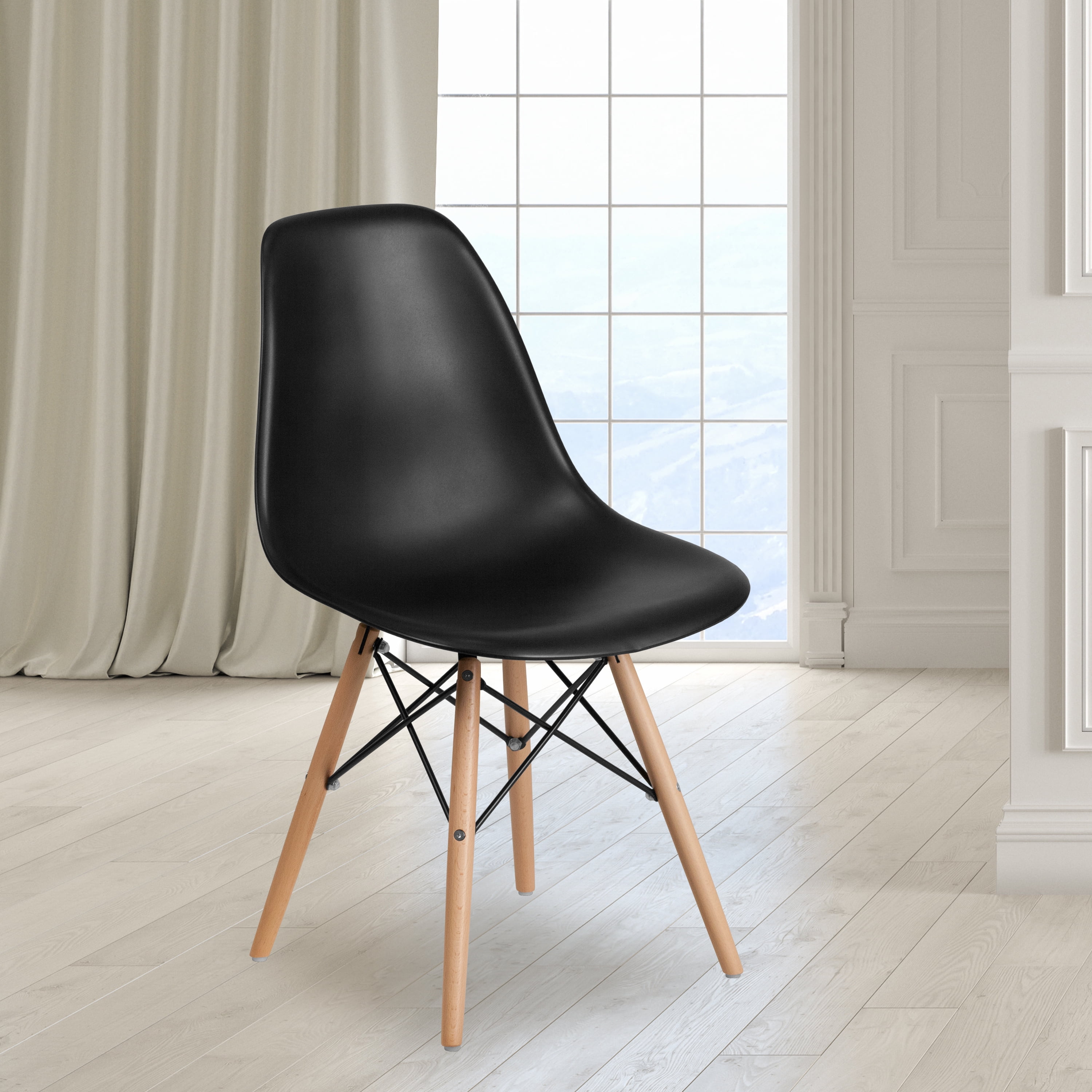 Emma + Oliver Black Plastic Chair with Wooden Legs - Walmart.com