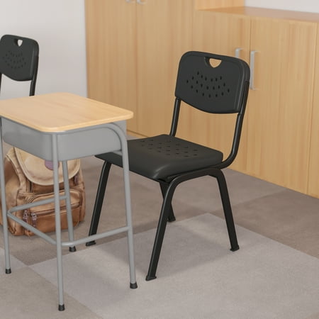 Emma + Oliver Black Plastic Student Classroom Stack Chair with Open Back