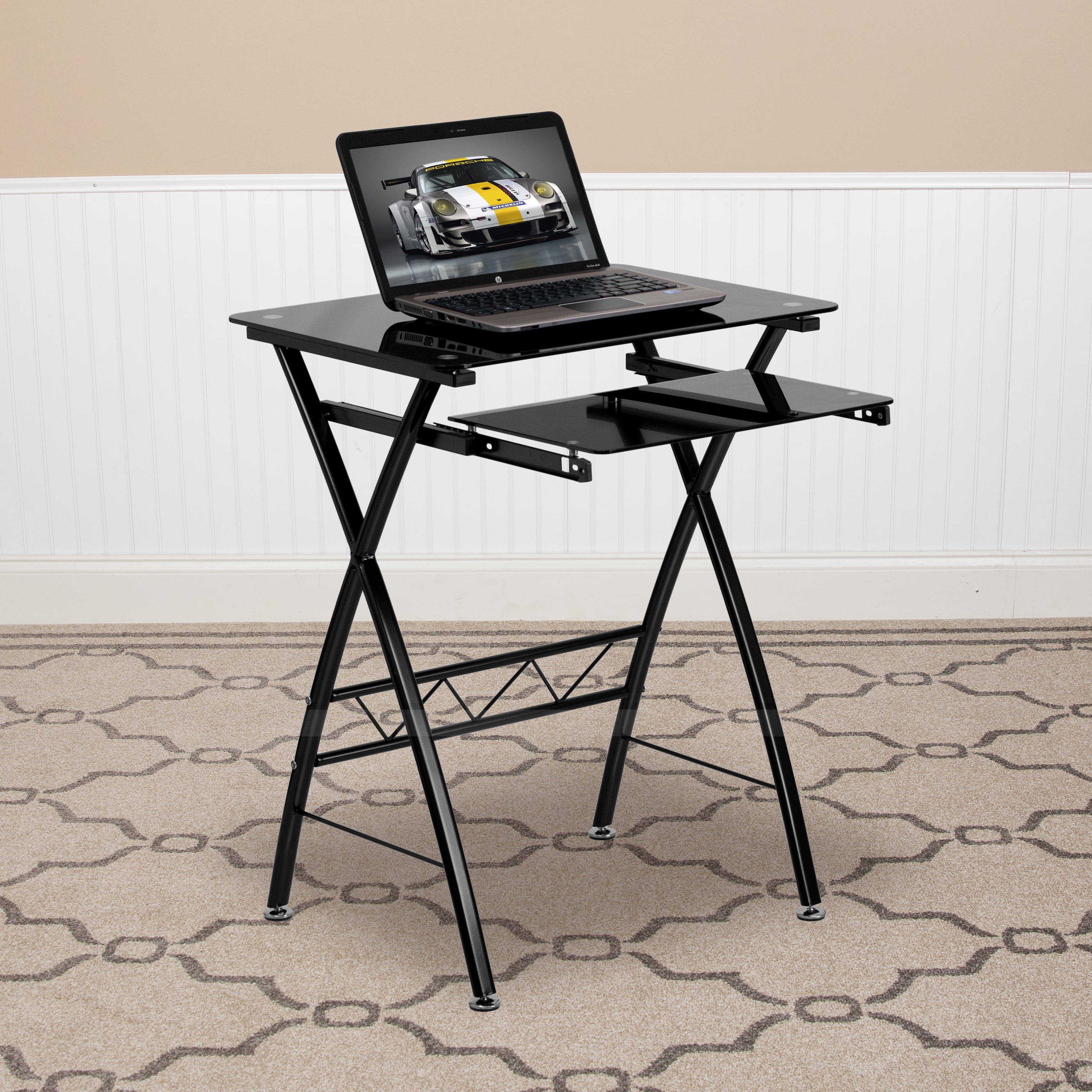 Narrow desk with pullout keyboard tray discount