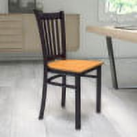 Emma + Oliver Black Vertical Back Metal Restaurant Chair - Natural Wood Seat