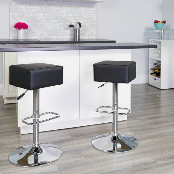 Emma + Oliver Black Vinyl Adjustable Height Barstool with Square Seat