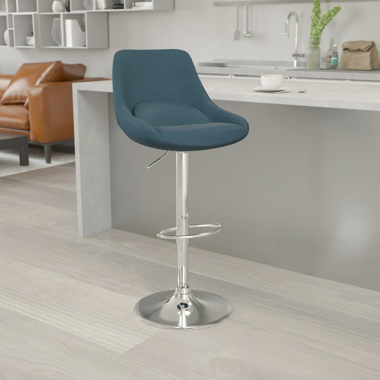 Emma Oliver Blue Fabric Adjustable Height Gas Lift Swivel Bar Stool Kitchen Dining Stool