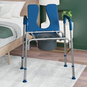 Emma + Oliver Blue Shower Commode Chair with Safety Rail, Height Adjustable Frame, Padded Seat & Armrests, Removable Pail with Lid, Fits Most Toilets