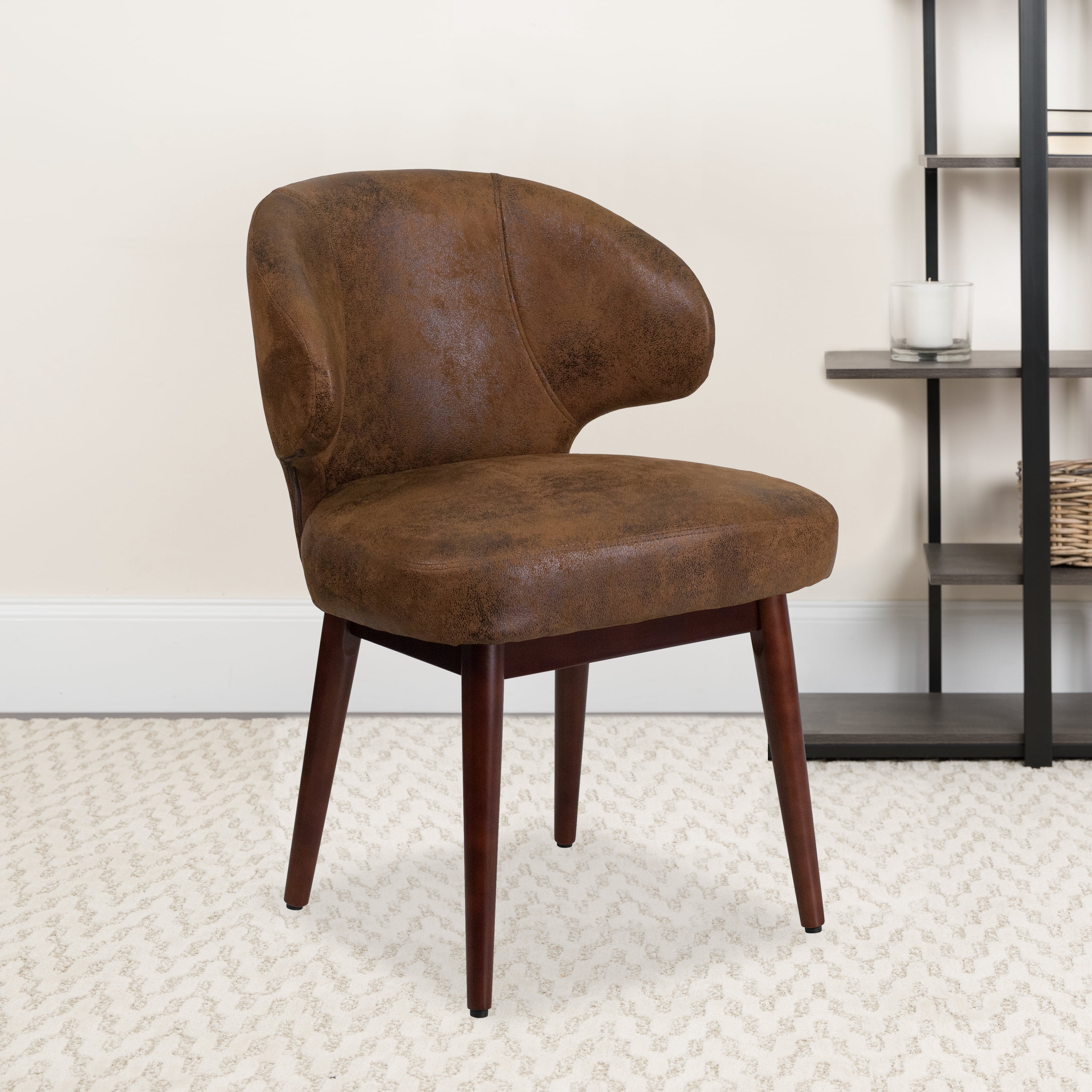 Jacket Chair Emma + Oliver Bomber Jacket Microfiber Side Reception Chair with Walnut ...