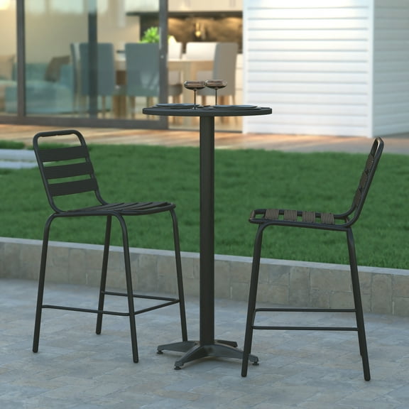 Emma + Oliver Bronze 23.25'' Round Bar Height Metal Table with Flip-Up Top for Indoor and Outdoor Use