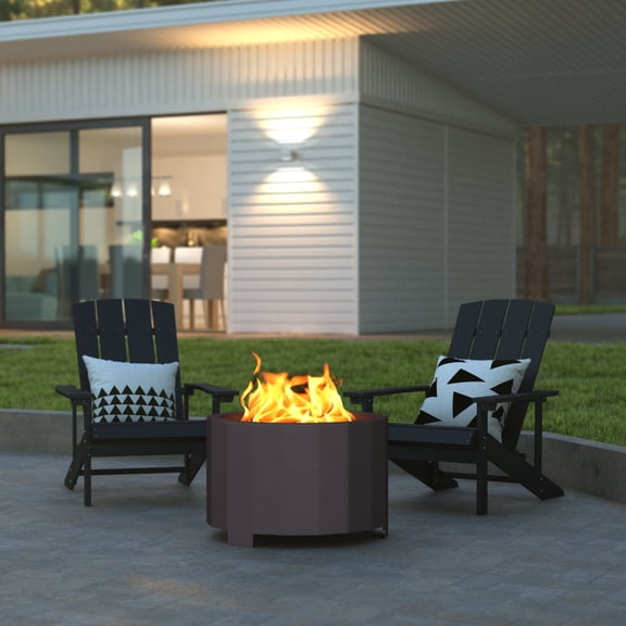 Emma + Oliver Bronze Finished Steel 27" Portable Smokeless Wood Burning Firepit with Waterproof Cover for Outdoor Use