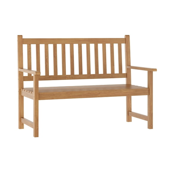 Emma + Oliver Brown Acacia Wood Patio Bench for Indoor/Outdoor Use, Slatted Loveseat for 2, Perfect for Sunroom, Garden, Backyard, or Porch