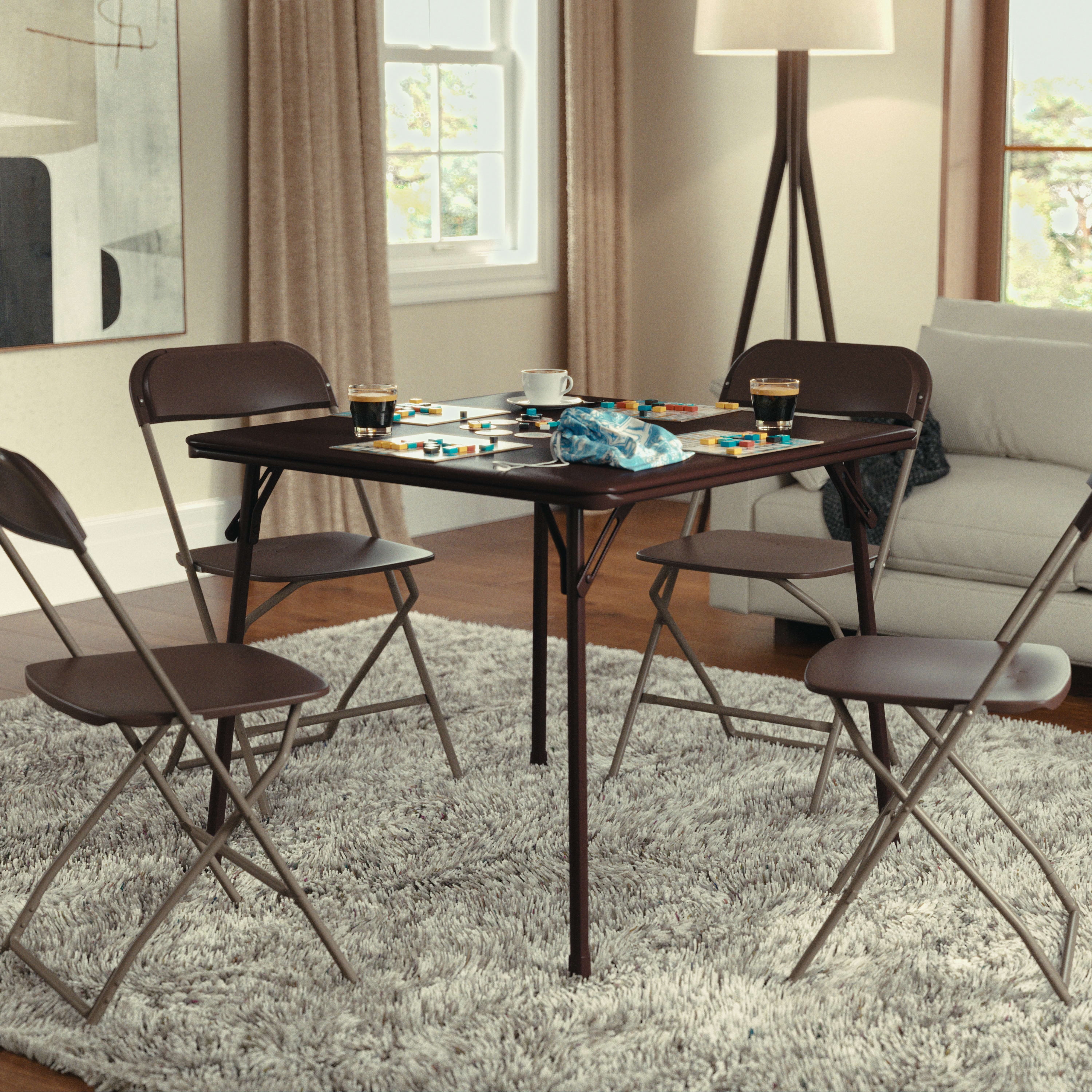Brown Foldable Vinyl Top Card and Game Table