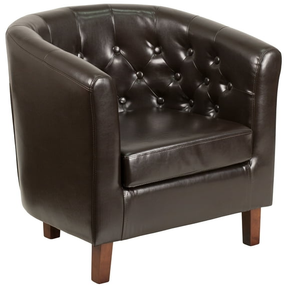 Emma + Oliver Brown LeatherSoft Tufted Barrel Chair