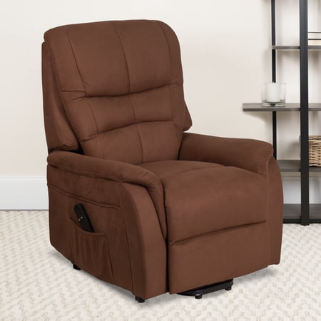 Emma + Oliver Brown Microfiber Remote Powered Lift Recliner for Elderly