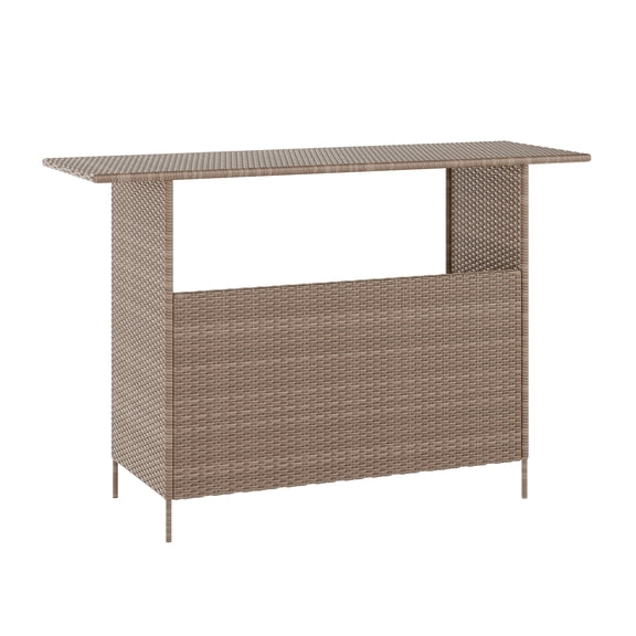 Emma + Oliver Brown Wicker Rattan Counter Height Bar Table for Indoor/Outdoor Use with Inner Shelf and Bar Top