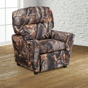 Emma + Oliver Camouflaged Fabric Kids Recliner with Cup Holder