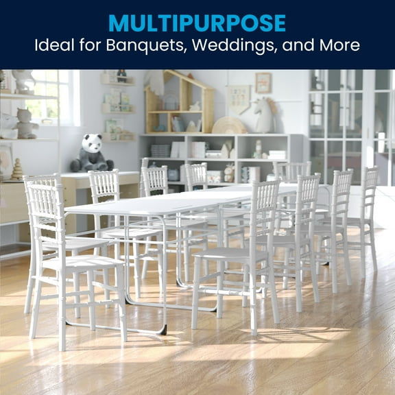 Emma + Oliver Child’s All Occasion White Resin Chiavari Chair for Home or Home Based Rental Business