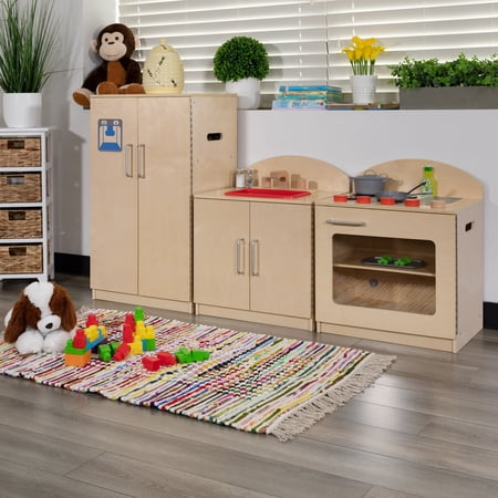 Emma + Oliver Children's Wooden Kitchen Set-Stove/Sink/Refrigerator for Commercial or Home Use