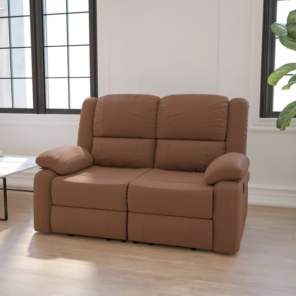 Emma + Oliver Chocolate Brown Microfiber Loveseat with Two Built-In Recliners