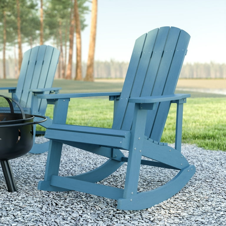 Emma Oliver Classic All Weather Poly Resin Rocking Adirondack Chair in Sea Foam with Stainless Steel Hardware for Year Round Use