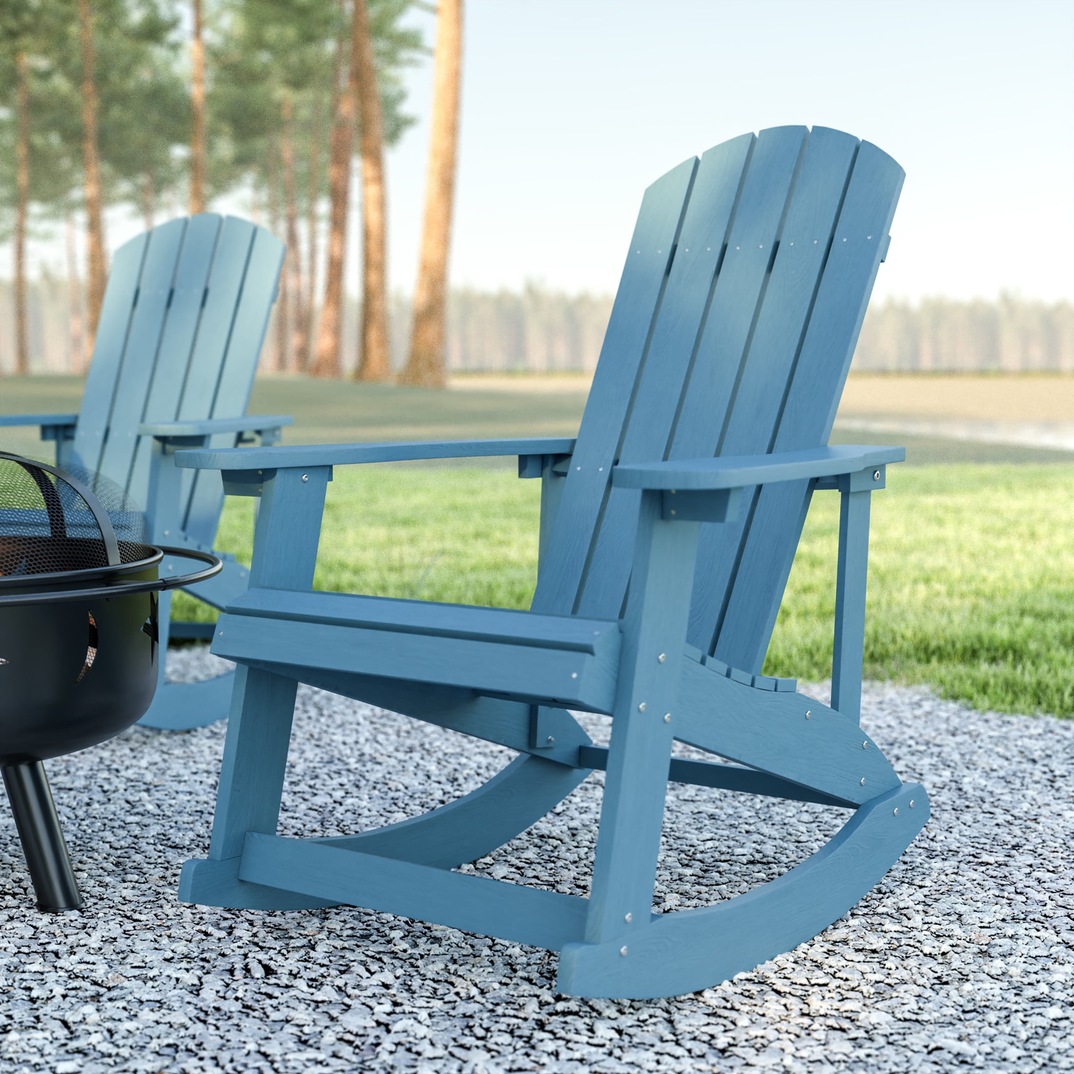 Emma + Oliver Classic All-Weather Poly Resin Rocking Adirondack Chair in Sea Foam with Stainless Steel Hardware for Year Round Use