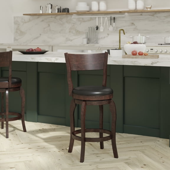 Emma + Oliver Classic Pub Round Swivel Open Back Counter Stool, Black