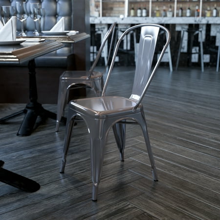 Emma + Oliver Clear Coated Metal Indoor Stackable Chair