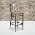 thumbnail image 1 of Emma + Oliver Clear Coated Metal "X" Back Barstool, Natural Wood Seat, 1 of 8