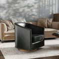 thumbnail image 1 of Emma + Oliver Cole Club Style Barrel Accent Chair with 360° Swivel Brushed Gold Vinyl Wrapped Base and Black Faux Leather Upholstery with Brass Nail Head Trim, 1 of 15