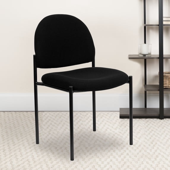 Emma + Oliver Comfort Black Fabric Stackable Steel Side Reception Chair