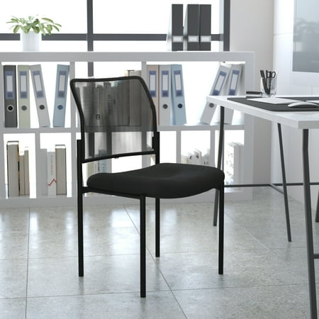 Emma + Oliver Comfort Black Mesh Stackable Steel Side Chair