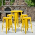 thumbnail image 1 of Emma + Oliver Commercial 24" Round Yellow Metal Bar Table Set-4 Square Seat Backless Stools, 1 of 5