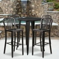 thumbnail image 1 of Emma + Oliver Commercial 30" Round Antique Metal Bar Table Set-4 Vertical Slat Back Stools, 1 of 6