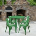 thumbnail image 1 of Emma + Oliver Commercial 30" Round Green Metal Indoor-Outdoor Table Set with 4 Arm Chairs, 1 of 5