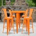 thumbnail image 1 of Emma + Oliver Commercial 30" Round Orange Metal Indoor-Outdoor Bar Table Set-4 Cafe Stools, 1 of 6