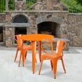 thumbnail image 1 of Emma + Oliver Commercial 30" Round Orange Metal Indoor-Outdoor Table Set with 2 Arm Chairs, 1 of 5