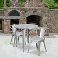 thumbnail image 1 of Emma + Oliver Commercial 30" Round Silver Metal Indoor-Outdoor Table Set with 2 Arm Chairs, 1 of 5