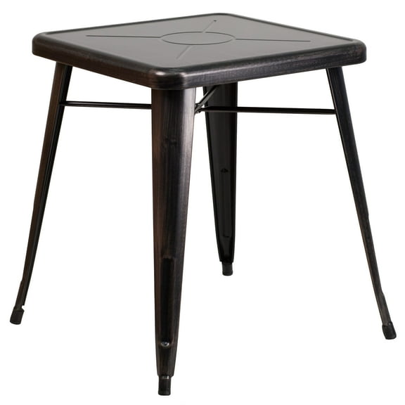 Emma + Oliver Commercial Grade 23.75" Square Black-Gold Metal Indoor-Outdoor Table