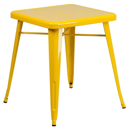 Emma + Oliver Commercial Grade 23.75" Square Yellow Metal Indoor-Outdoor Table