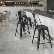 Emma + Oliver Commercial Grade 24"H Distressed Black Metal Indoor-Outdoor Counter Stool