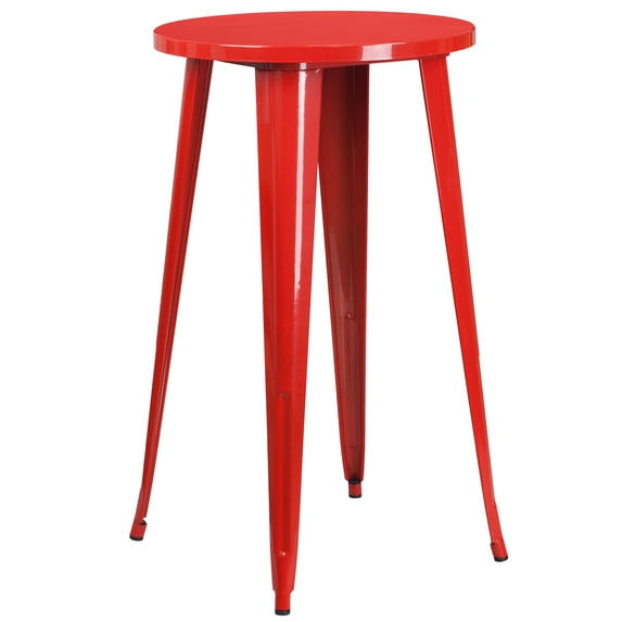 Emma + Oliver Commercial Grade 24" Round Red Metal Indoor-Outdoor Bar Height Table