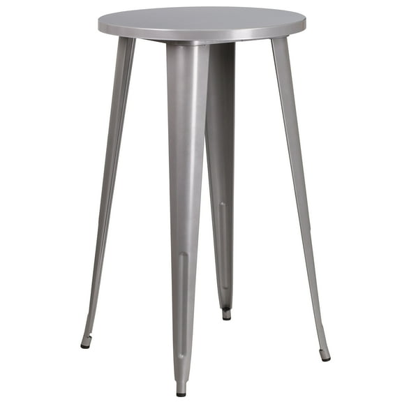 Emma + Oliver Commercial Grade 24" Round Silver Metal Indoor-Outdoor Bar Height Table