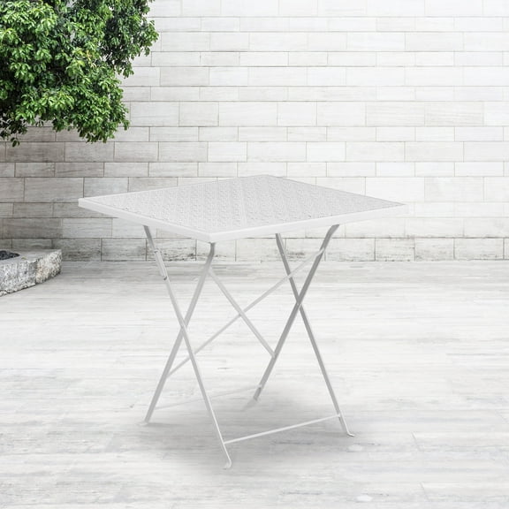 Emma + Oliver Commercial Grade 28" Square White Indoor-Outdoor Steel Folding Patio Table